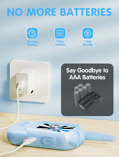 Kids Walkie Talkie with Video, 2 Pack Rechargeable Toddler Toys with HD Camera & Voice Changer, Long Range Walkie Talkies for Boys Girls Age 3-8, Outdoor Camping Toys (Pink Blue)