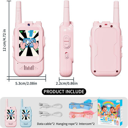 Kids Walkie Talkie with Video, 2 Pack Rechargeable Toddler Toys with HD Camera & Voice Changer, Long Range Walkie Talkies for Boys Girls Age 3-8, Outdoor Camping Toys (Pink Blue)