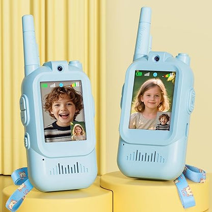 Kids Walkie Talkie with Video, 2 Pack Rechargeable Toddler Toys with HD Camera & Voice Changer, Long Range Walkie Talkies for Boys Girls Age 3-8, Outdoor Camping Toys (Pink Blue)