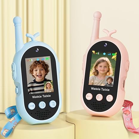 Kids Walkie Talkie with Video, 2 Pack Rechargeable Toddler Toys with HD Camera & Voice Changer, Long Range Walkie Talkies for Boys Girls Age 3-8, Outdoor Camping Toys (Pink Blue)