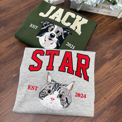 Personalized Embroidered Pet Face & Name Sweatshirt – Custom Keepsake Gift for Pet Lovers