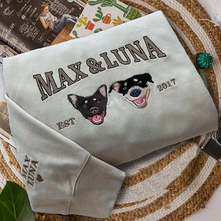 Personalized Embroidered Pet Face & Name Sweatshirt – Custom Keepsake Gift for Pet Lovers