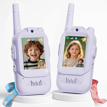 Kids Walkie Talkie with Video, 2 Pack Rechargeable Toddler Toys with HD Camera & Voice Changer, Long Range Walkie Talkies for Boys Girls Age 3-8, Outdoor Camping Toys (Pink Blue)