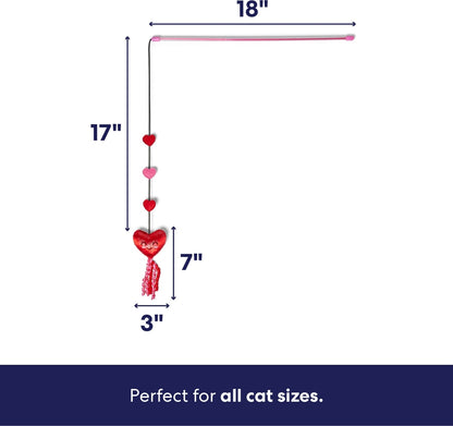 Valentine Hearts Teaser Wand Cat Toy with Silvervine & Catnip