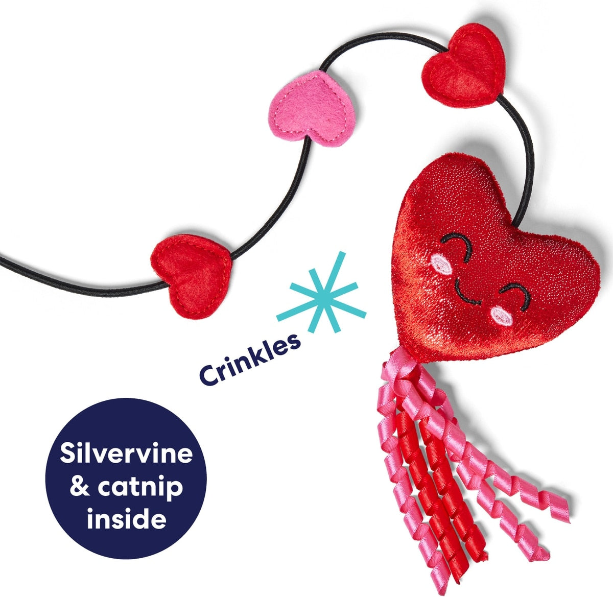 Valentine Hearts Teaser Wand Cat Toy with Silvervine & Catnip