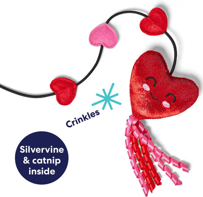 Valentine Hearts Teaser Wand Cat Toy with Silvervine & Catnip